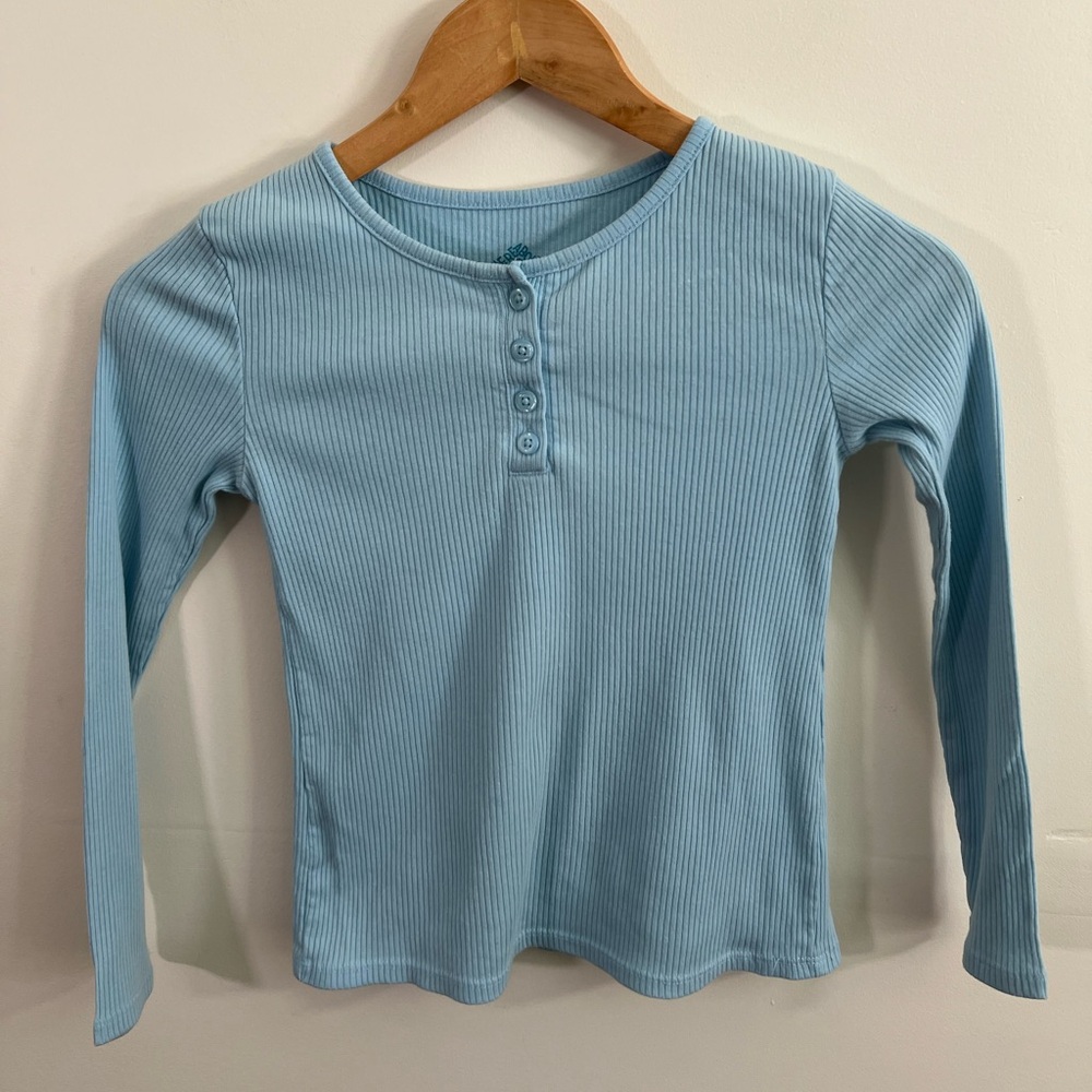 Girls Blue Ribbed Henley Long Sleeve Shirt Size 7/8 Thereabouts Top